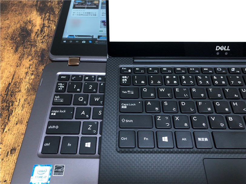 DELL New XPS 13とASUS ZenBook Flip UX360-UAのキーボードのサイズ